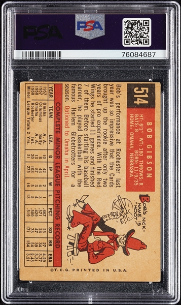 1959 Topps Bob Gibson RC No. 514 PSA 3