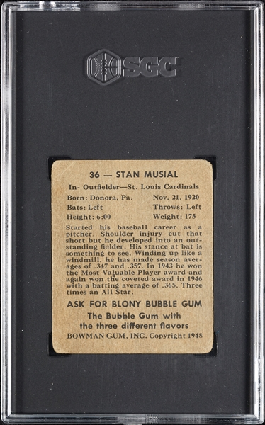 1948 Bowman Stan Musial RC No. 36 SGC 1