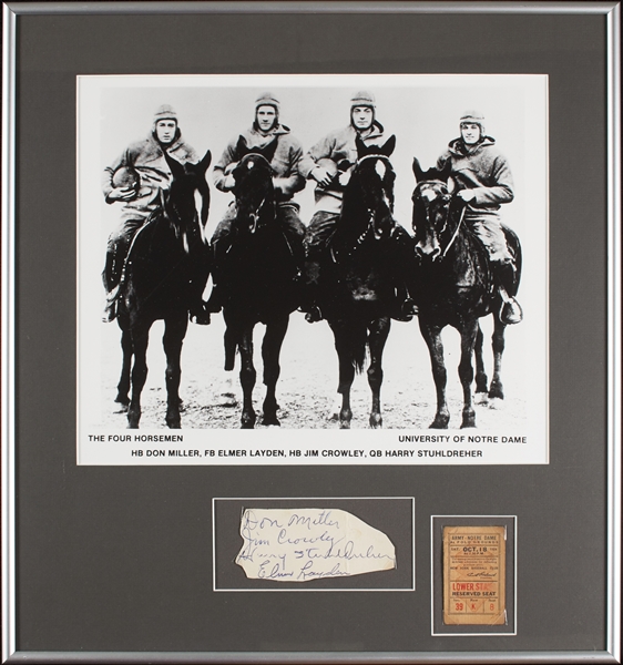 The Four Horsemen Cut Signature with 1924 Army Ticket in Frame (BAS)