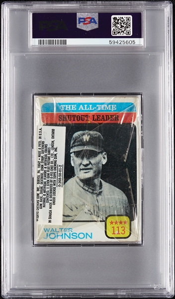 1973 Topps Baseball Cello Pack - Walter Johnson Shutout Leader Back (Graded PSA 8)