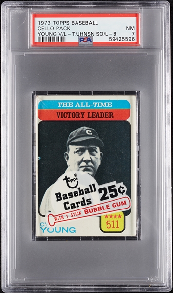 1973 Topps Baseball Cello Pack - Cy Young Top; Walter Johnson Back (Graded PSA 7)