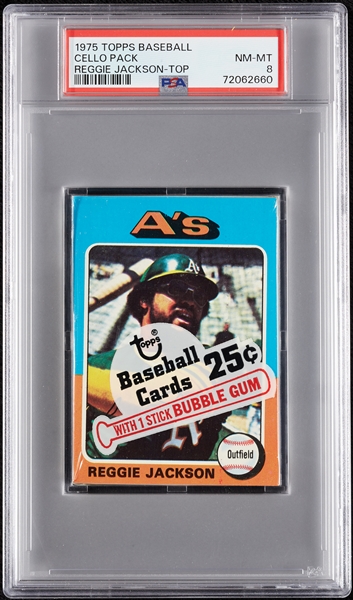 1975 Topps Baseball Cello Pack - Reggie Jackson Top (Graded PSA 8)