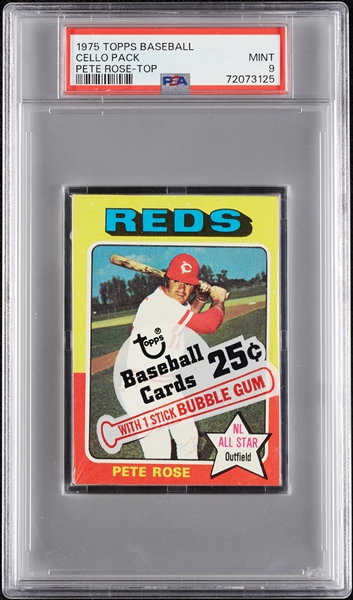 1975 Topps Baseball Cello Pack - Pete Rose Top (Graded PSA 9)