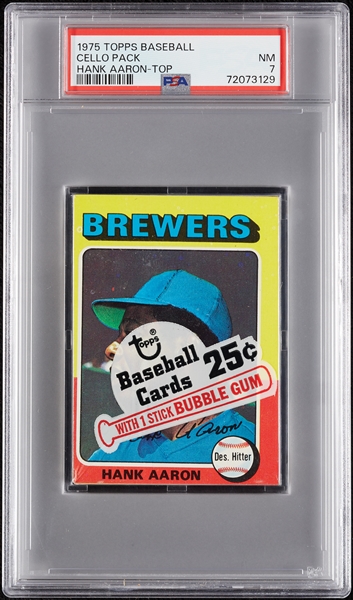 1975 Topps Baseball Cello Pack - Hank Aaron Top (Graded PSA 7)