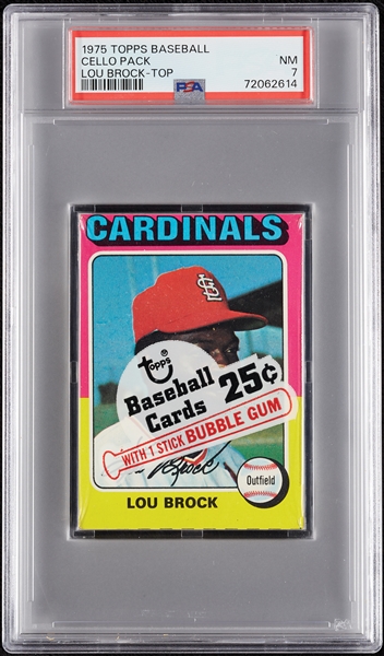 1975 Topps Baseball Cello Pack - Lou Brock Top (Graded PSA 7)