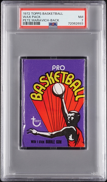 1972 Topps Basketball Wax Pack - Pete Maravich Back (Graded PSA 7)