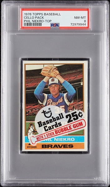 1976 Topps Baseball Cello Pack - Phil Niekro Top (Graded PSA 8)