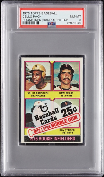 1976 Topps Baseball Cello Pack - Willie Randolph RC Top (Graded PSA 8)