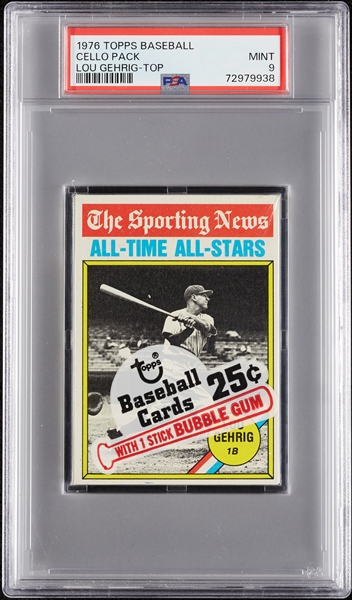 1976 Topps Baseball Cello Pack - Lou Gehrig Top (Graded PSA 9)