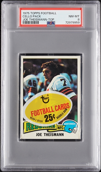 1975 Topps Football Cello Pack - Joe Theismann Top (Graded PSA 8)