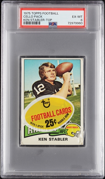 1975 Topps Football Cello Pack - Ken Stabler Top (Graded PSA 6)