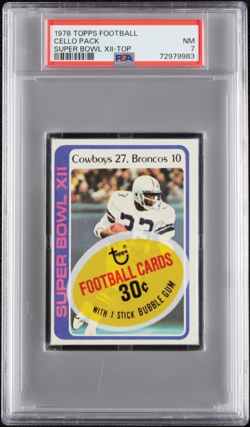 1978 Topps Football Cello Pack - Super Bowl XII Tony Dorsett Top (Graded PSA 7)