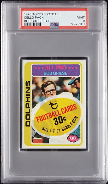 1978 Topps Football Cello Pack - Bob Griese Top (Graded PSA 9)