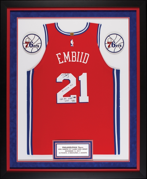 Joel Embiid 2017 Game-Used & Signed 76ers Jersey 12/15/17 34 Pts 8 Reb 6 Ast (Fanatics) (BAS)