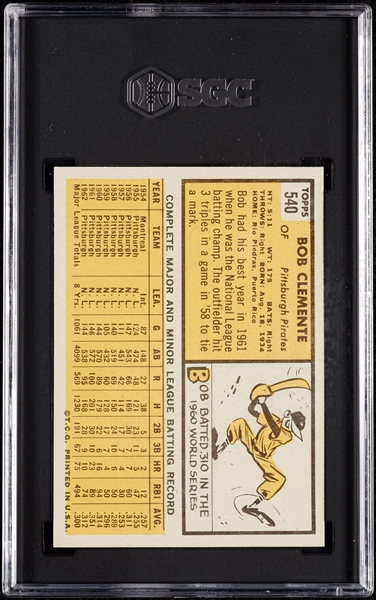 1963 Topps Roberto Clemente No. 540 SGC 6.5