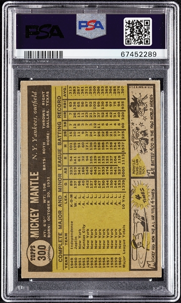 1961 Topps Mickey Mantle No. 300 PSA 5