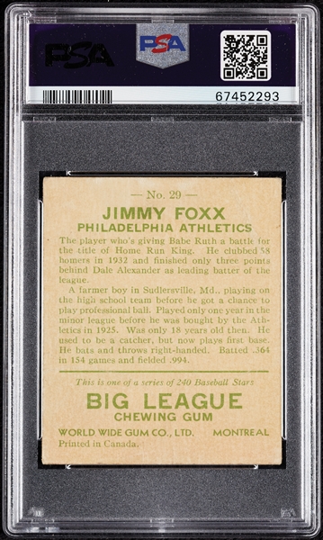 1933 Goudey Jimmie Foxx No. 29 PSA 1