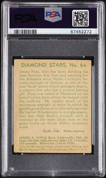 1935 Diamond Stars Jimmie Foxx No. 64 PSA 1