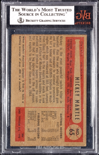 1954 Bowman Mickey Mantle No. 65 BVG 3