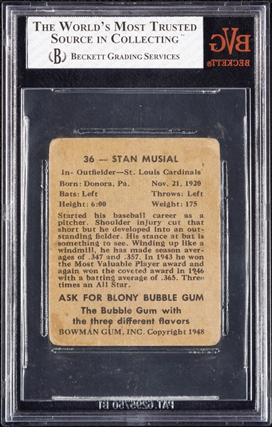 1948 Bowman Stan Musial RC No. 36 BVG 2