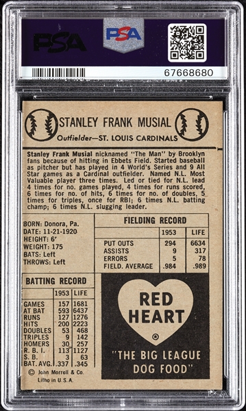 1954 Red Heart Stan Musial PSA 6