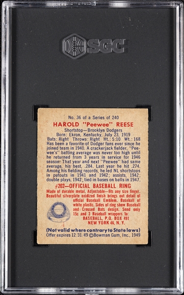 1949 Bowman Pee Wee Reese No. 36 SGC 4.5