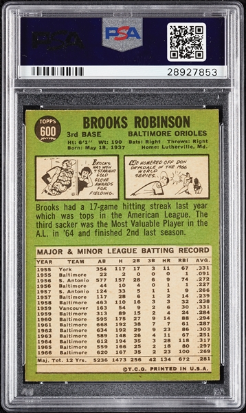 1967 Topps Brooks Robinson No. 600 PSA 4