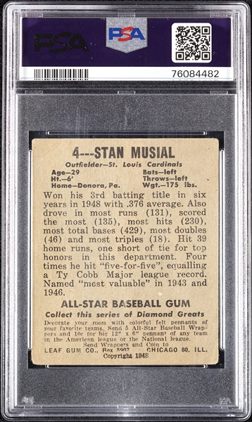 1948 Leaf Stan Musial RC No. 4 PSA 1