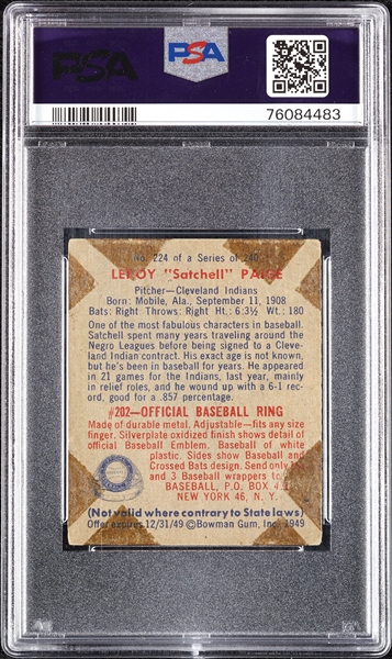 1949 Bowman Satchel Paige RC No. 224 PSA 1