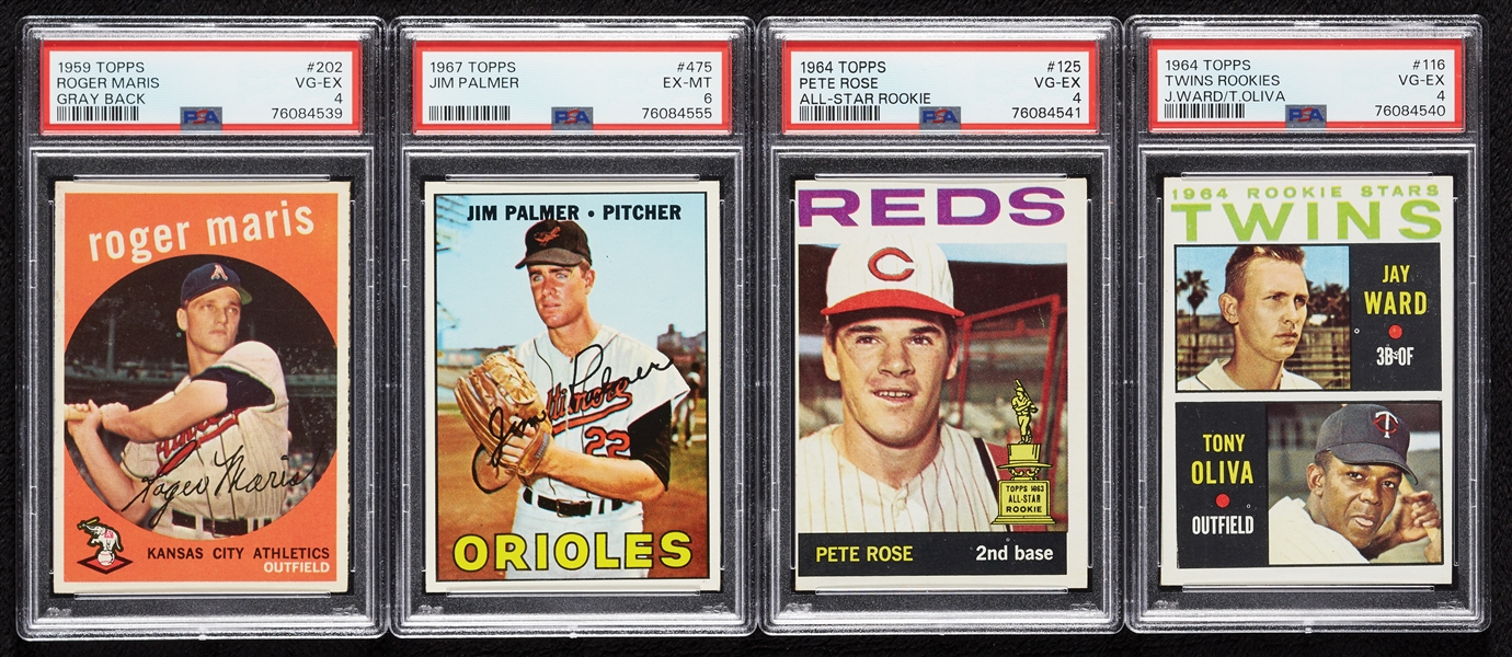 PSA-Graded Second-Year Topps Cards with Rose, Maris, Palmer, Oliva (4)