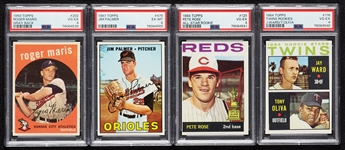 PSA-Graded Second-Year Topps Cards with Rose, Maris, Palmer, Oliva (4)