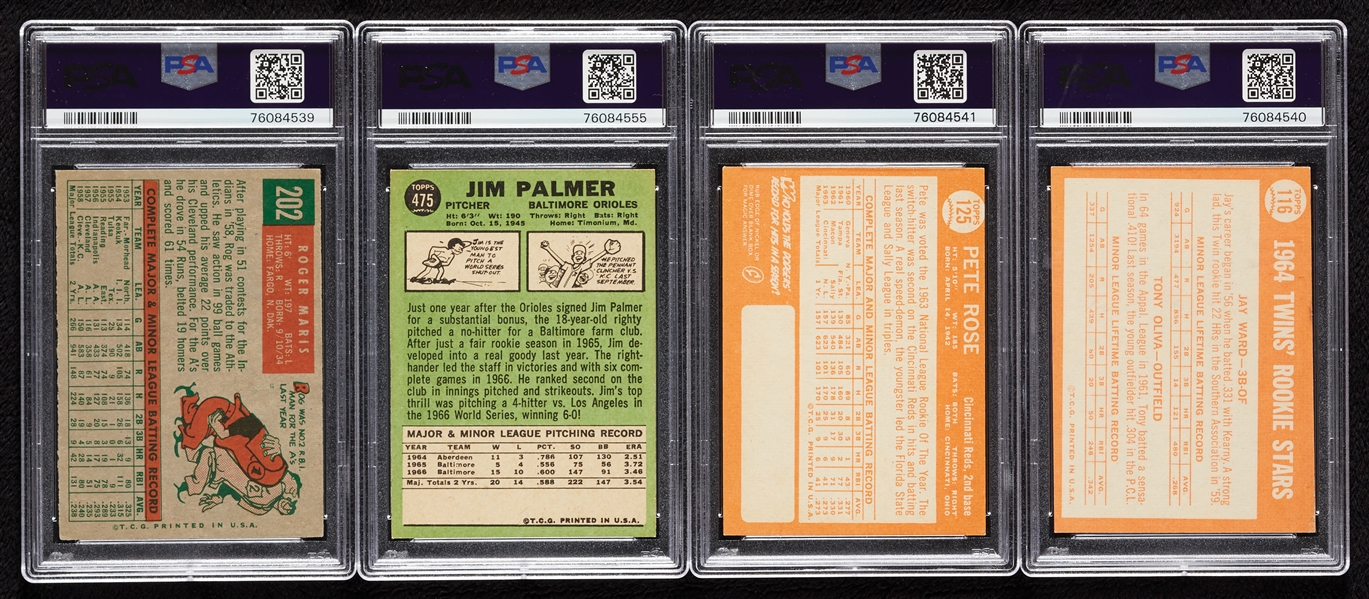 PSA-Graded Second-Year Topps Cards with Rose, Maris, Palmer, Oliva (4)