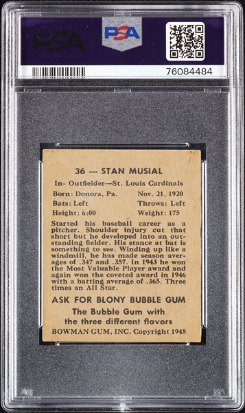 1948 Bowman Stan Musial RC No. 36 PSA Authentic