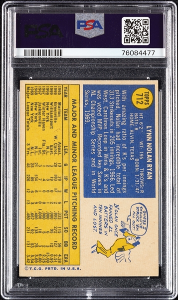 1970 Topps Nolan Ryan No. 712 PSA 5