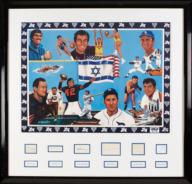 Famous Jewish Athletes Signed Display with Koufax, Luckman, Greenberg (BAS)