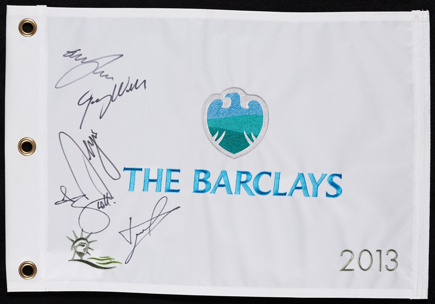 Adam Scott, Graeme McDowell, Luke Donald, Sergio Garcia & Gary Woodland Signed Flag (PSA/DNA)