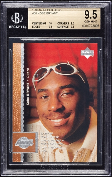 1996 Upper Deck Kobe Bryant RC No. 58 BGS 9.5