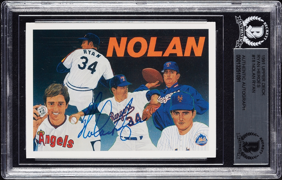 Nolan Ryan Signed 1991 Upper Deck Ryan Heroes No. 18 (BAS)