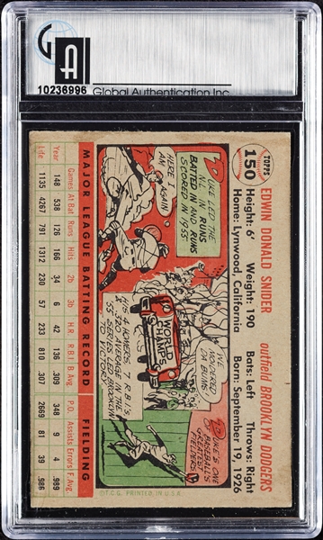 1956 Topps Duke Snider No. 150 GAI 6