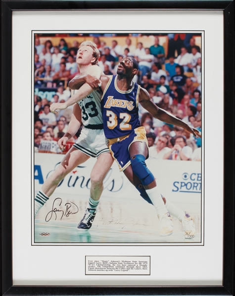 Magic Johnson & Larry Bird Signed 16x20 Framed Photo (76/300) (UDA)