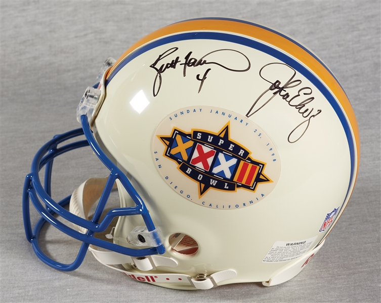 Brett Favre & John Elway Dual-Signed Super Bowl XXXII Helmet (BAS)