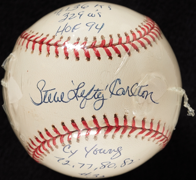 Steve Carlton Signed STAT Baseball with Multiple Inscriptions (74/329) (BAS)