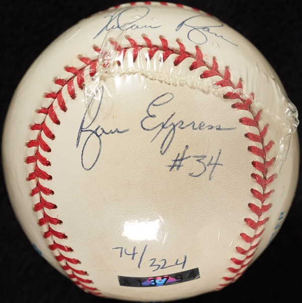 Nolan Ryan Signed STAT Baseball with Multiple Inscriptions (74/324) (BAS)