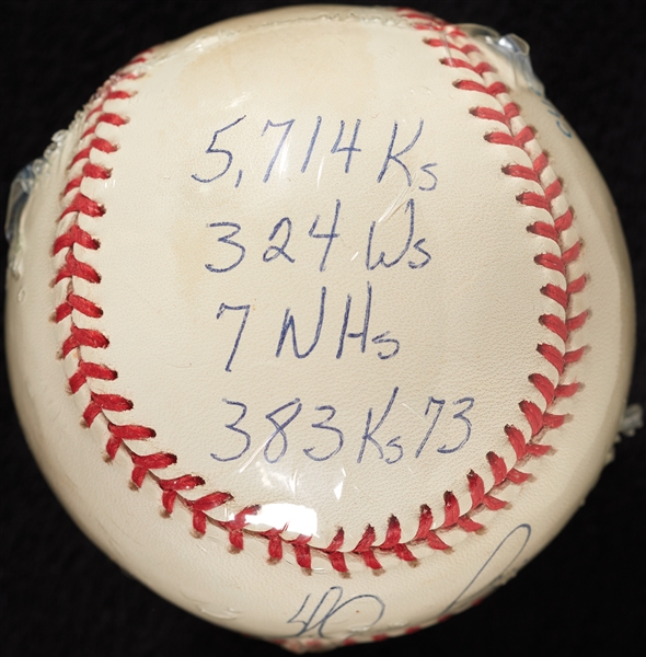 Nolan Ryan Signed STAT Baseball with Multiple Inscriptions (74/324) (BAS)