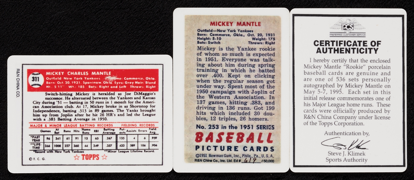 Mickey Mantle R&N China Rookie Signature Series in Wooden Box with Signed 1952 Topps (536)