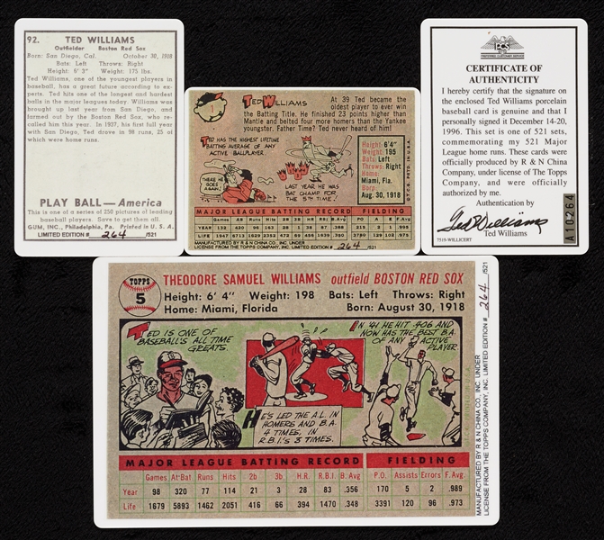 Ted Williams R&N China Signature Series in Wooden Box with Signed 1956 Topps (264/521)