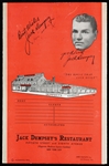 Jack Dempsey & Regis Toomey Signed 1939 Restaurant Menu (PSA/DNA)