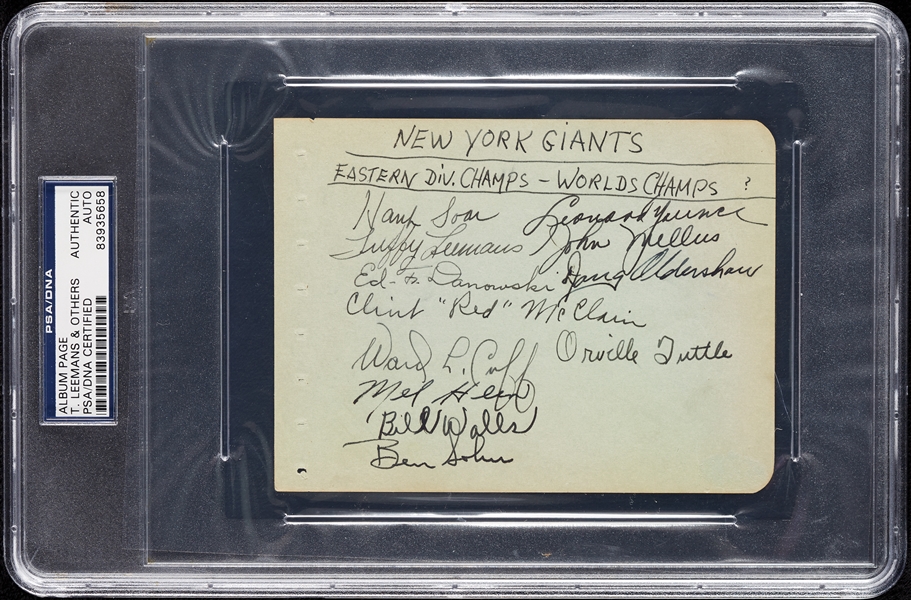 Tuffy Leemans, Mel Hein & Others 1938 NY Giants World Champs Signed Album Page (PSA/DNA)