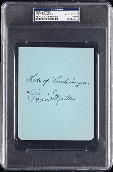 Pepper Martin Signed Album Page (PSA/DNA)