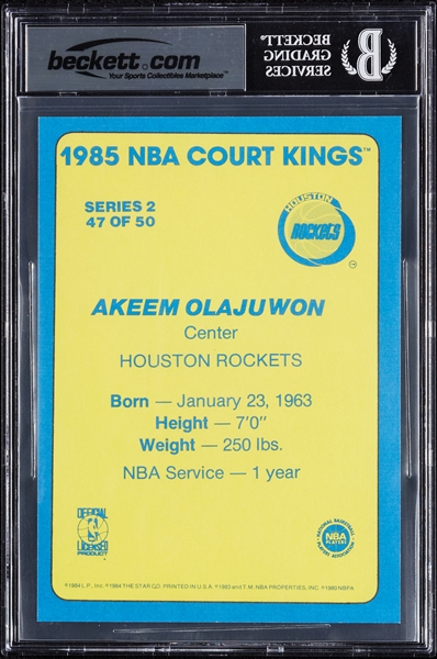 1984-85 Star Co. Court Kings 5x7 Hakeem Olajuwon No. 47 BGS 9